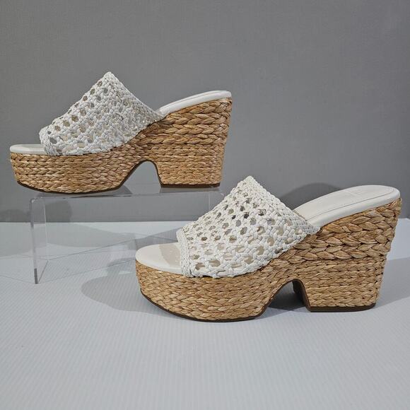 NEW Marc Fisher LTD Hollis Wedge Size 10 Platform Espadrille Sandal White Raffia - Picture 2 of 12